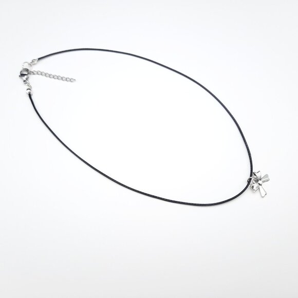 Bow Cute Feminine Minimalist Black Adjustable Cord Necklace Handmade Jewelry - Picture 4 of 7